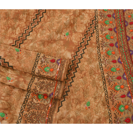 Sanskriti Vintage Brown Saree Pure Silk Hand Beaded Sustainable Fabric Craft Premium Sari