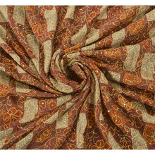 Load image into Gallery viewer, Brown Saree Pure Crepe Silk Hand Embroidery Kantha Fabric Sari
