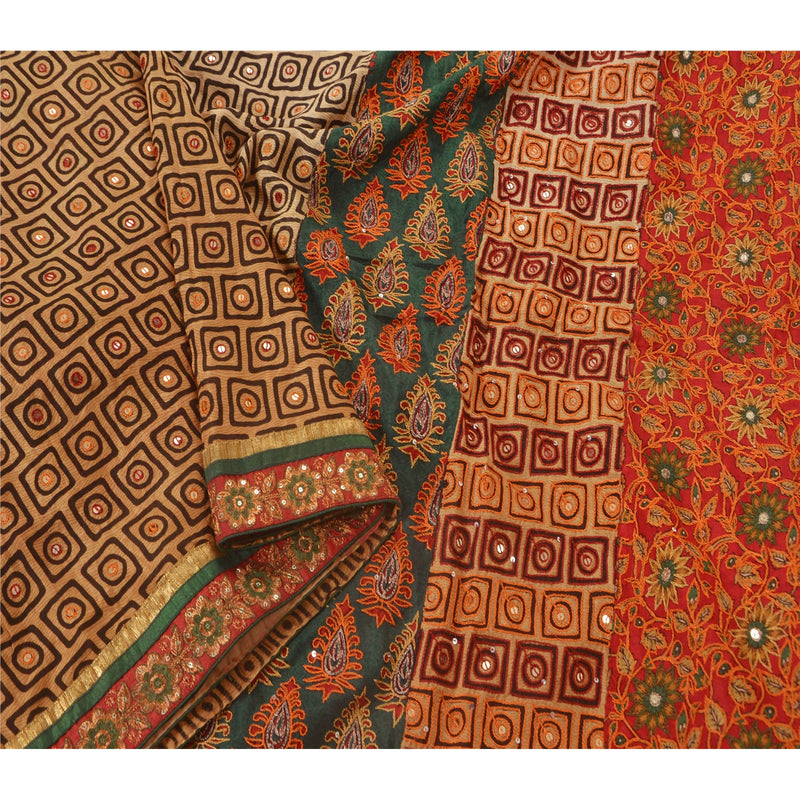 Sanskriti Vintage Cream Saree Blend Silk Hand Beaded Sustainable Fabric Cultural Sari