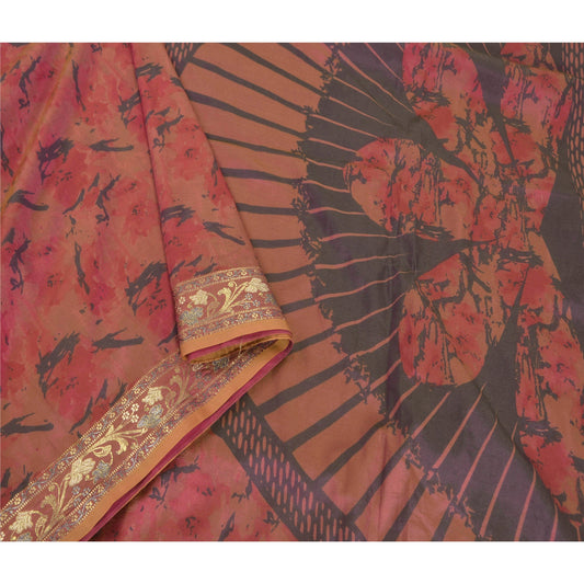 Sanskriti Vintage Pink Saree Art Silk Woven Printed Craft Sustainable Fabric Premium Sari