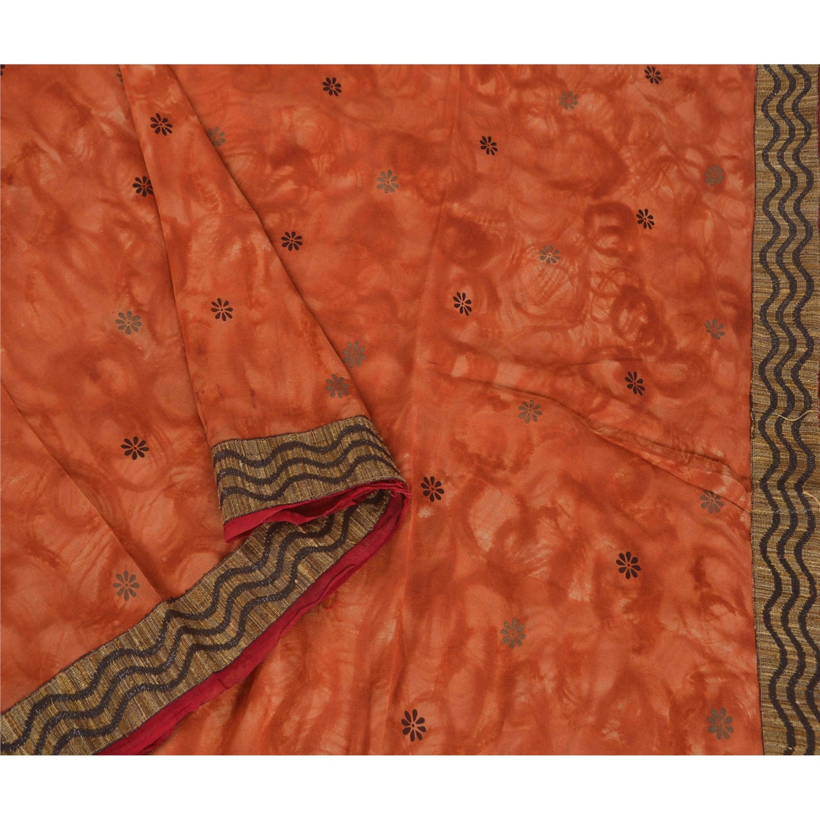 Sanskriti Vintage Orange Saree Pure Georgette Silk Printed Sustainable Fabric Craft Sari