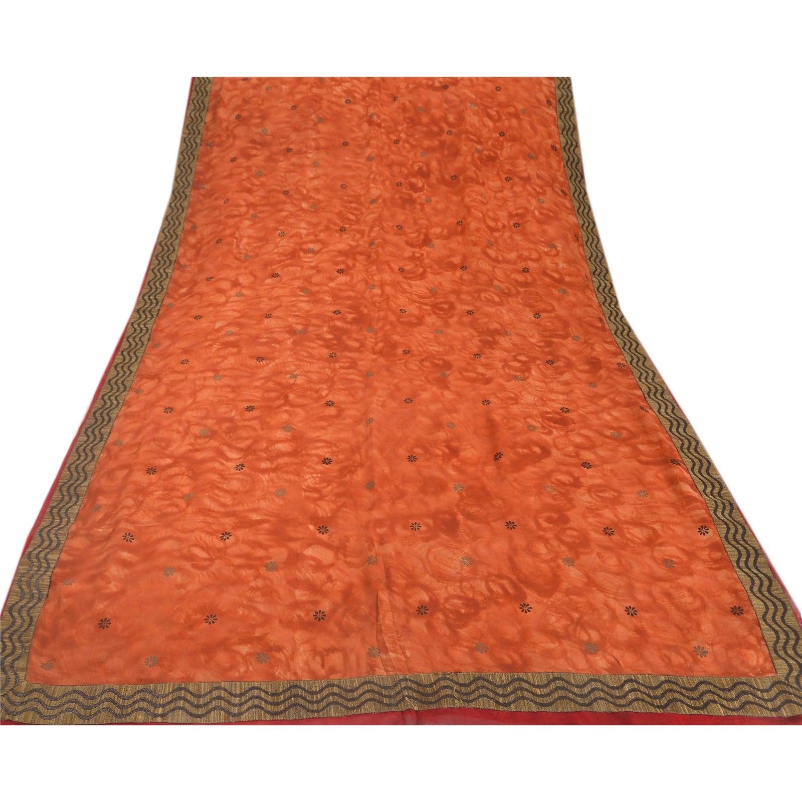 Sanskriti Vintage Orange Saree Pure Georgette Silk Printed Sustainable Fabric Craft Sari