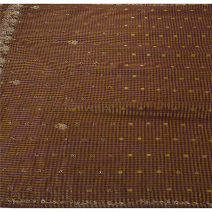 Sanskriti Vintage Purple Saree Blend Georgette Hand Beaded Sustainable Fabric Craft Sari