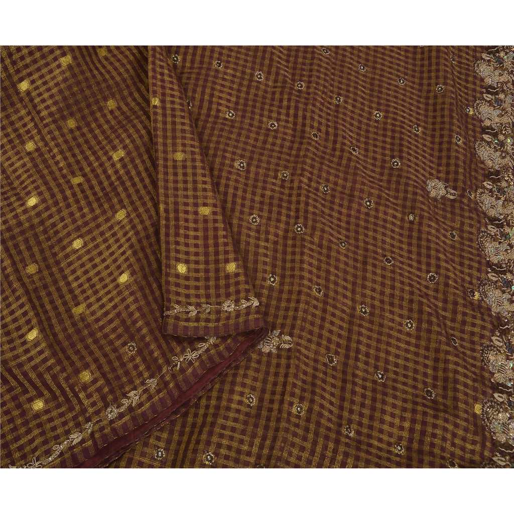 Sanskriti Vintage Purple Saree Blend Georgette Hand Beaded Sustainable Fabric Craft Sari