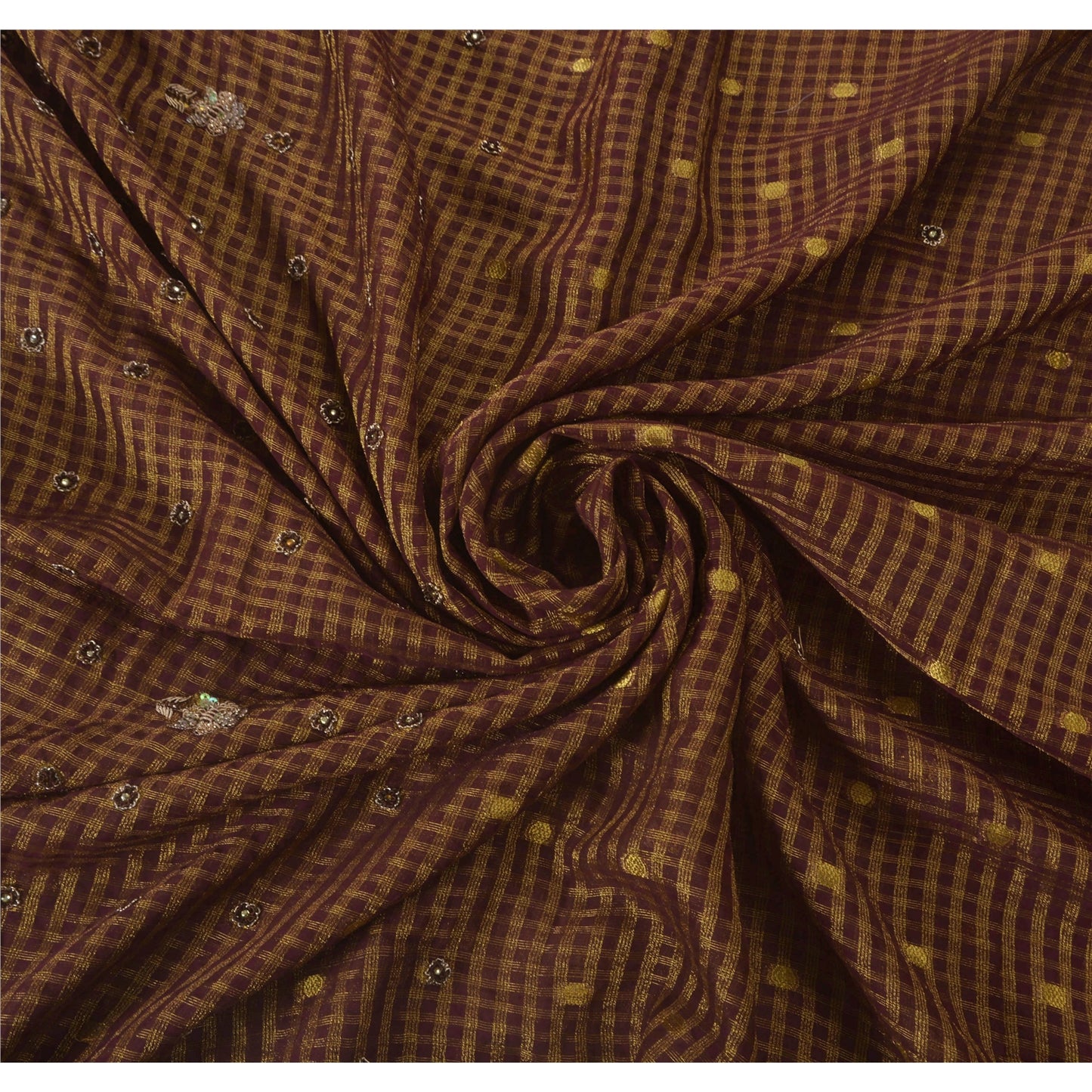 Sanskriti Vintage Purple Saree Blend Georgette Hand Beaded Sustainable Fabric Craft Sari