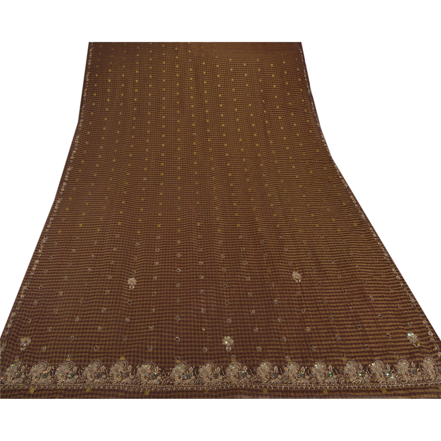 Sanskriti Vintage Purple Saree Blend Georgette Hand Beaded Sustainable Fabric Craft Sari