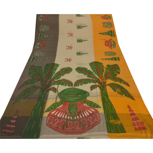 Sanskriti Vintage Multi Color Saree Pure Cotton Hand Painted Craft Sustainable Fabric Sari