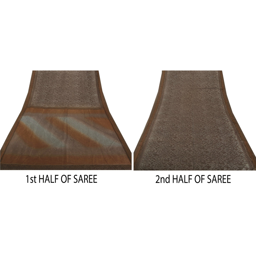 Sanskriti Vintage Grey Saree 100% Pure Silk Printed Woven 5 Yd Sustainable Fabric Craft Sari