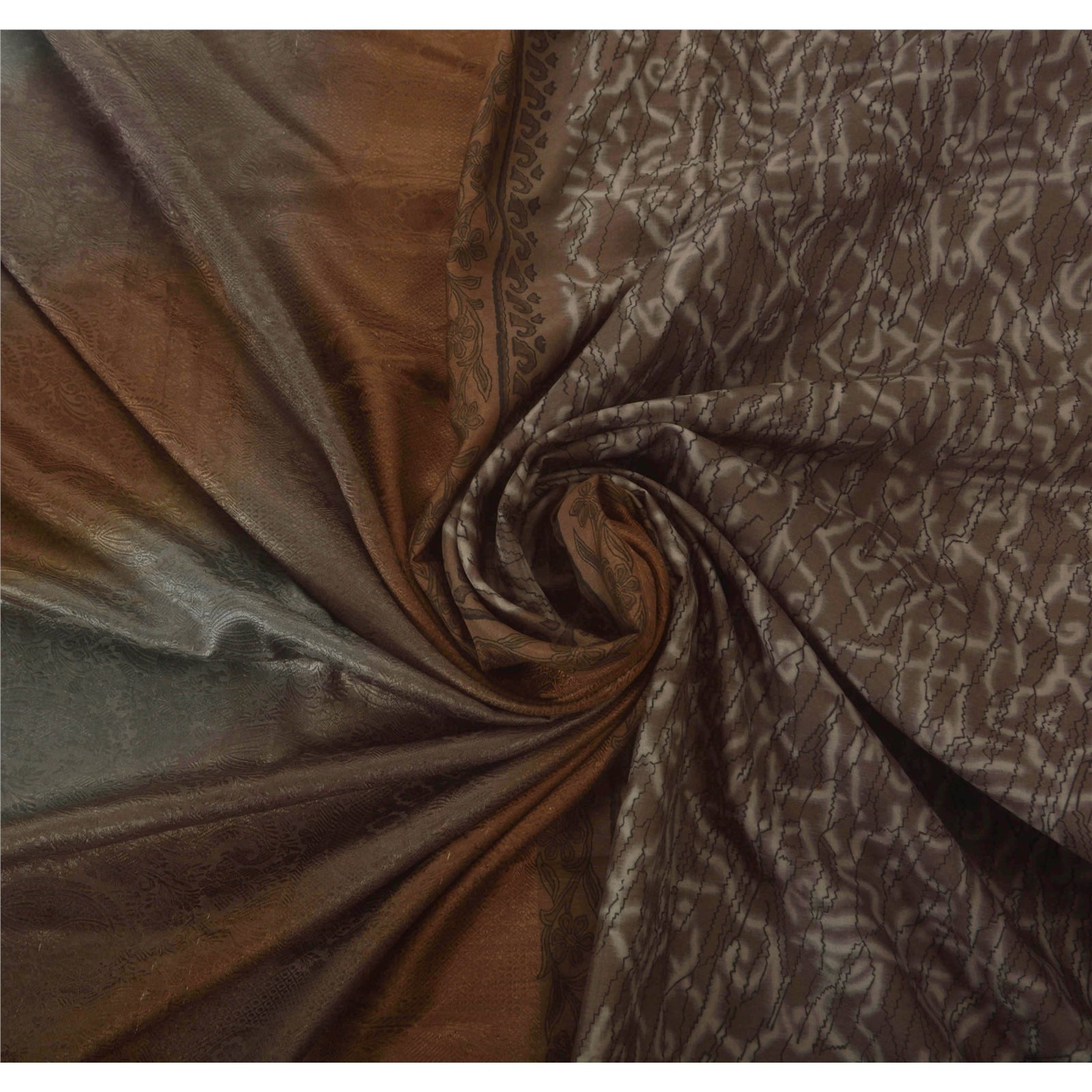 Sanskriti Vintage Grey Saree 100% Pure Silk Printed Woven 5 Yd Sustainable Fabric Craft Sari