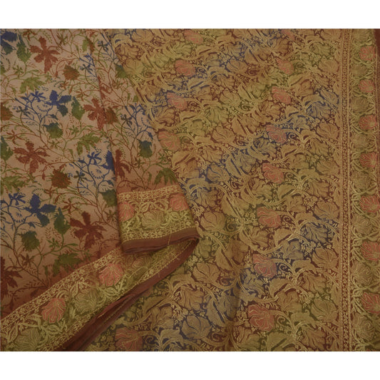 Sanskriti Vintage Cream Saree Blend Silk Woven Printed Sustainable Fabric Craft Premium Sari