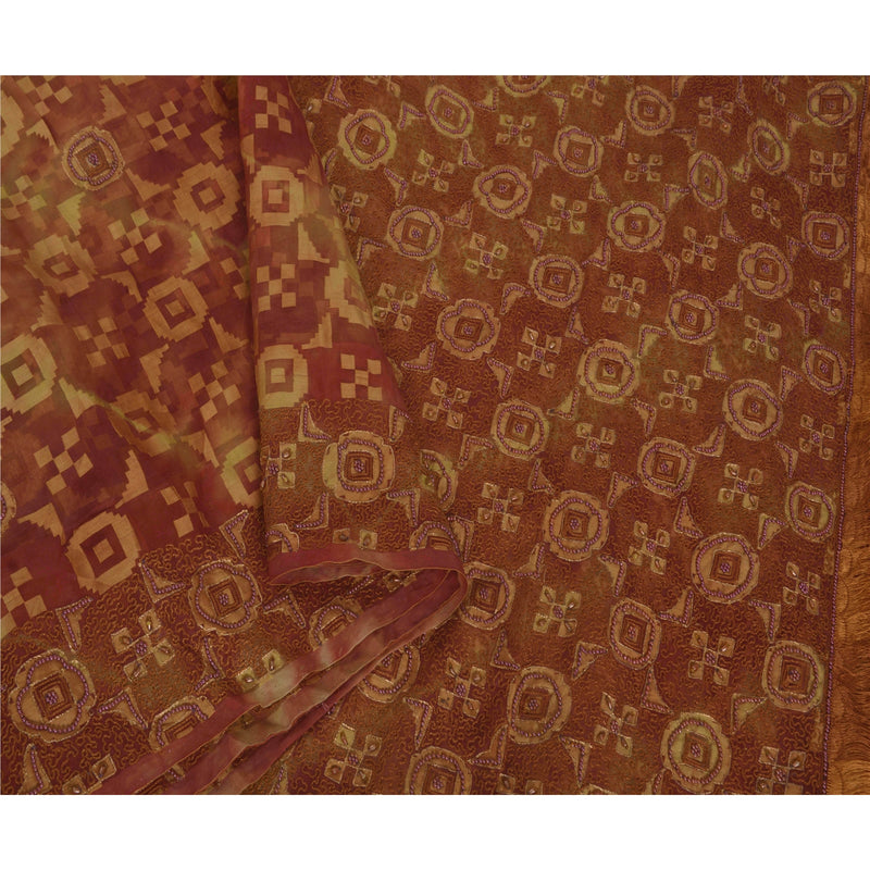 Sanskriti Vintage Rød Sari Ren Organza Silke Vævet Håndværk Bæredygtigt Stof Premium Sari