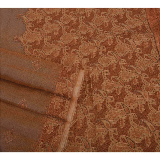 Sanskriti Vintage Brown Saree Pure Organza Silk Sustainable Fabric Hand Beaded Craft Sari