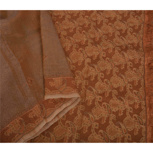 Sanskriti Vintage Brown Saree Pure Organza Silk Sustainable Fabric Hand Beaded Craft Sari