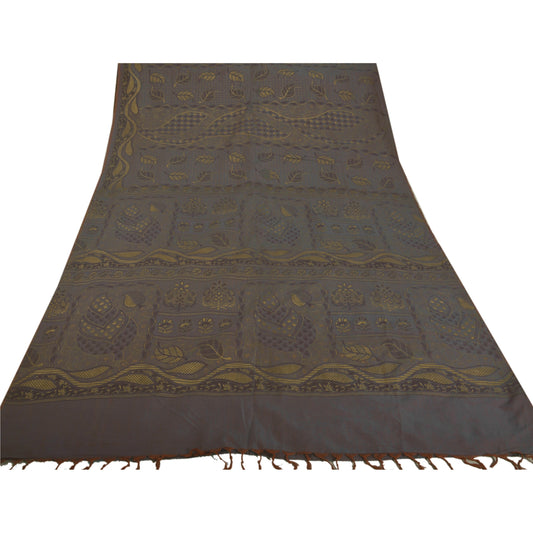 Sanskriti Vintage Grey Saree Blend Silk Sustainable Fabric Hand Painted Craft Premium Sari