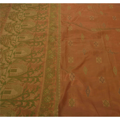 Sanskriti Vintage Brown Saree 100% Pure Silk Woven 5 Yd Sustainable Fabric Craft Sari