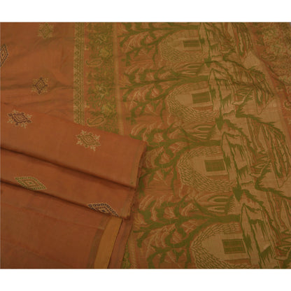Sanskriti Vintage Brown Saree 100% Pure Silk Woven 5 Yd Sustainable Fabric Craft Sari