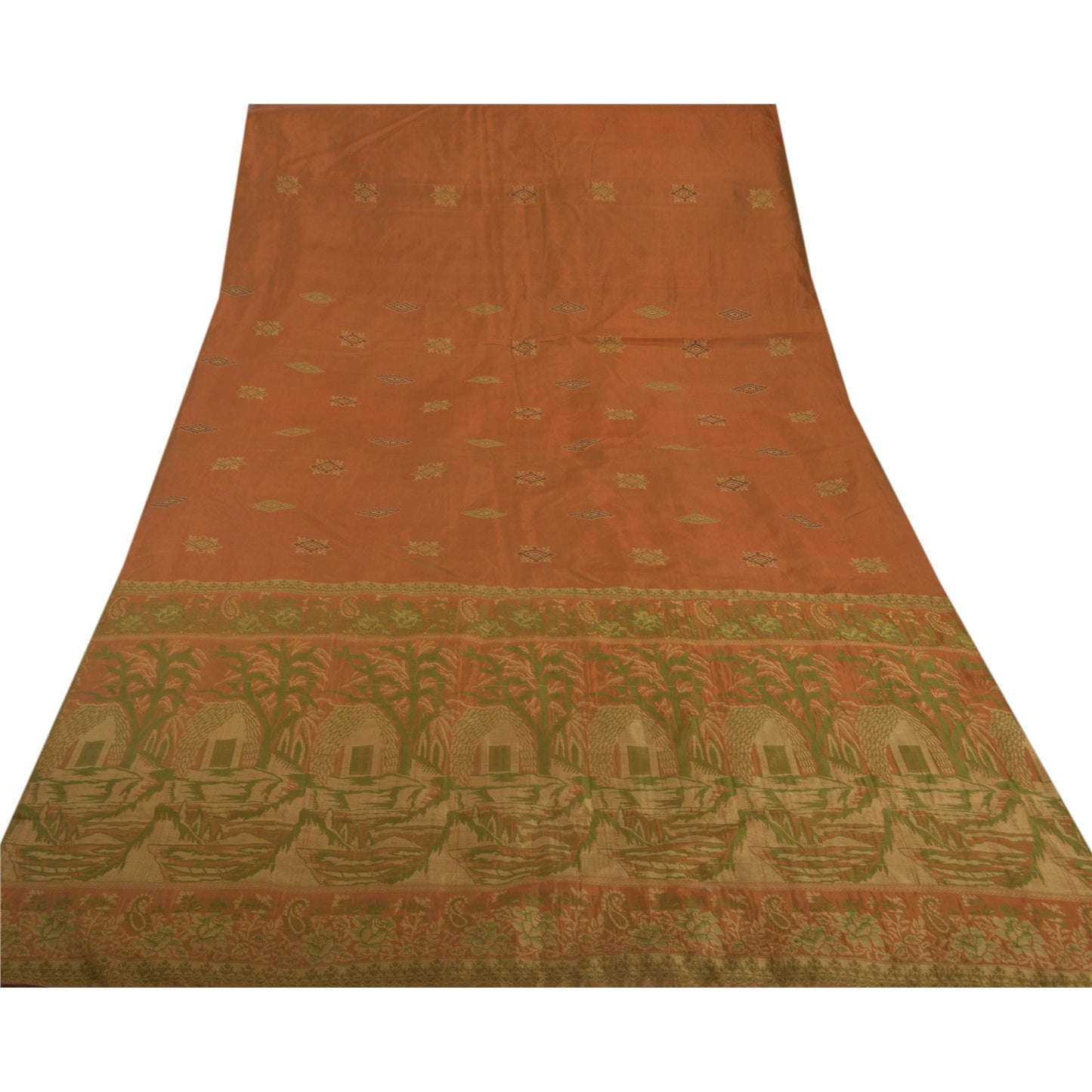 Sanskriti Vintage Brown Saree 100% Pure Silk Woven 5 Yd Sustainable Fabric Craft Sari
