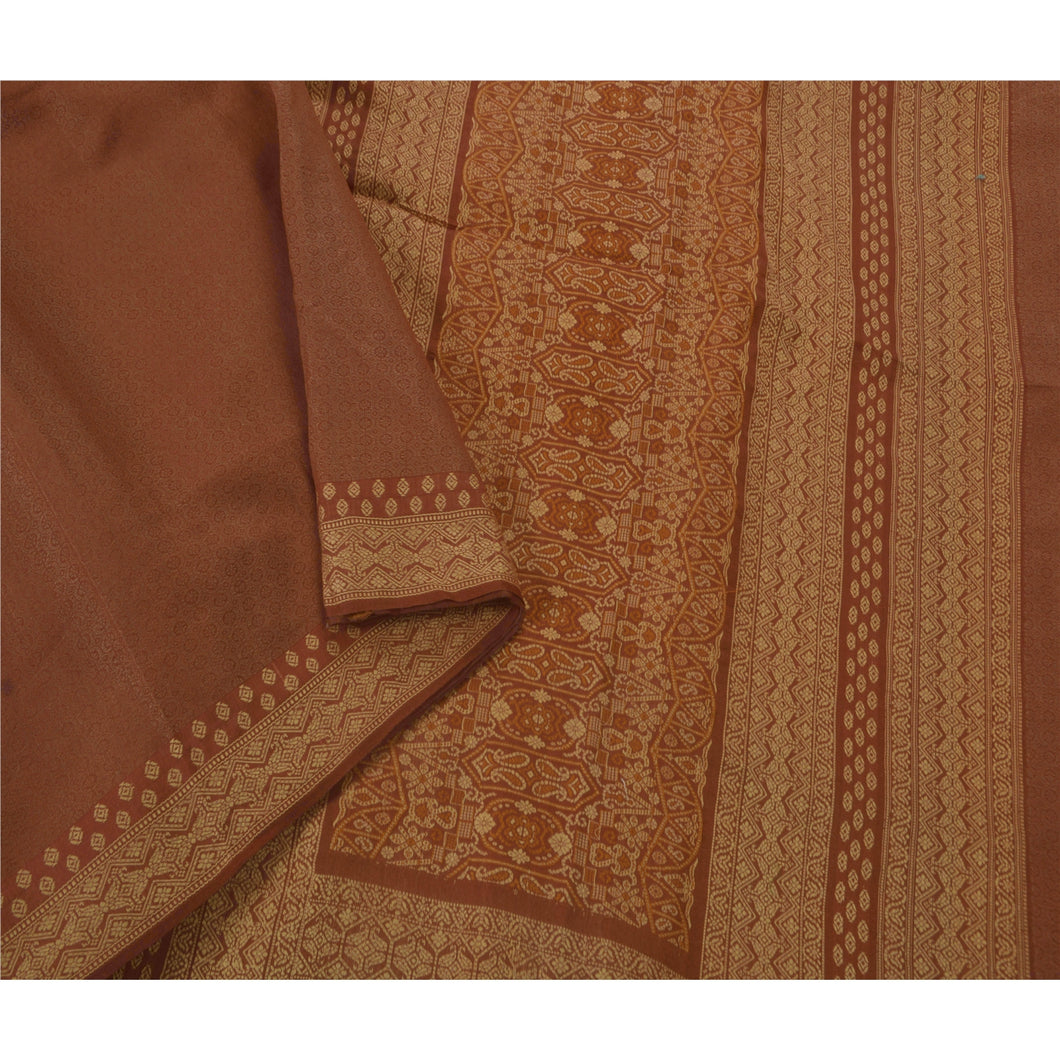Brown Saree Blend Silk Craft 5 Yd Fabric Woven Premium Sari
