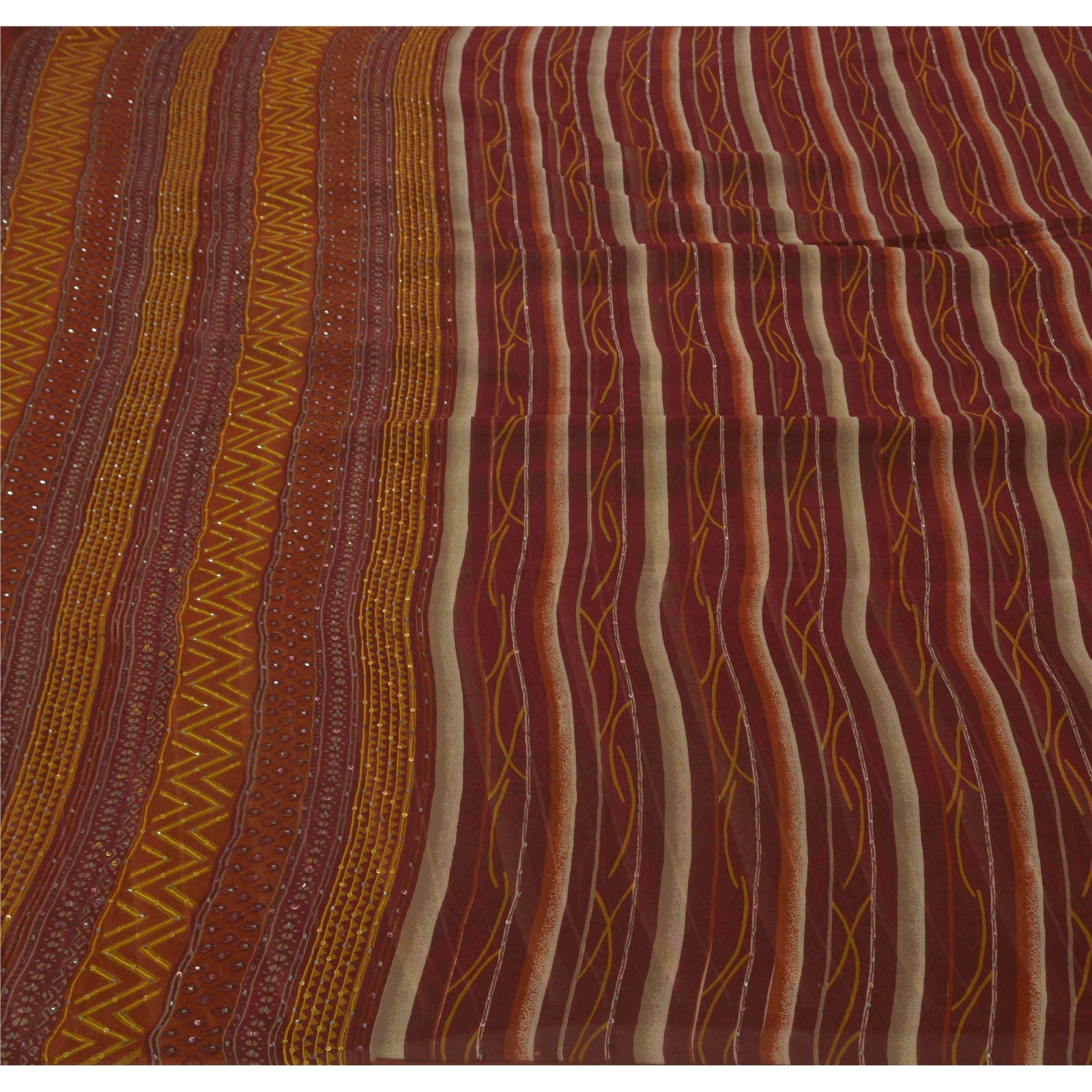 Sanskriti Vintage Red Saree Pure Georgette Silk Hand Beaded Sustainable Fabric Craft Sari