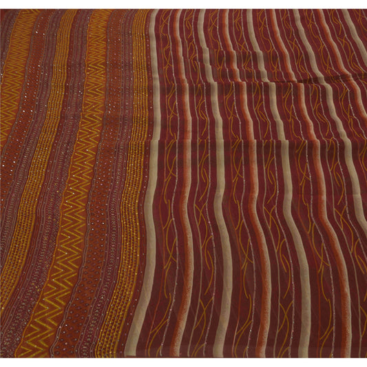 Sanskriti Vintage Red Saree Pure Georgette Silk Hand Beaded Sustainable Fabric Craft Sari