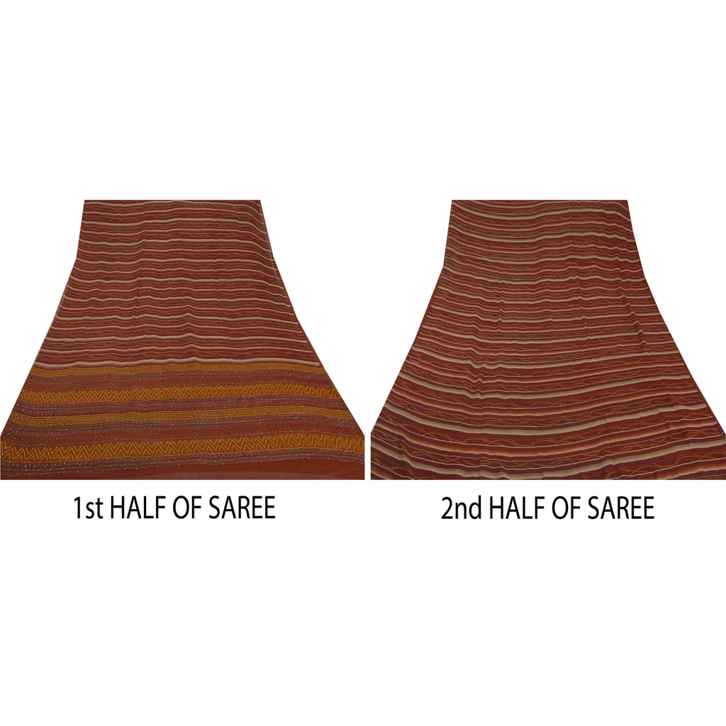 Sanskriti Vintage Red Saree Pure Georgette Silk Hand Beaded Sustainable Fabric Craft Sari