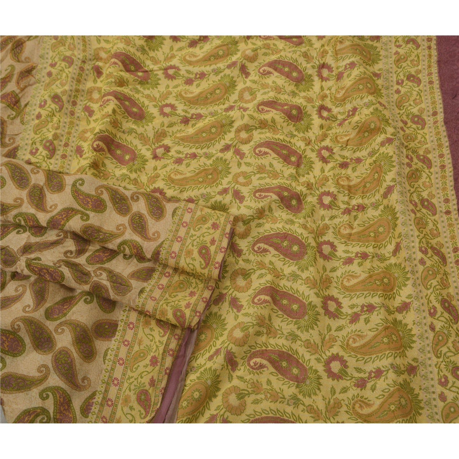 Sanskriti Vintage Cream Saree Blend Silk Woven Craft Sustainable Fabric Premium 5 Yd Sari