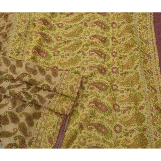 Sanskriti Vintage Cream Saree Blend Silk Woven Craft Sustainable Fabric Premium 5 Yd Sari
