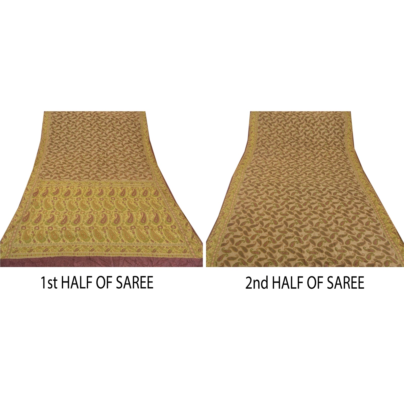 Sanskriti Vintage Cream Saree Blend Silk Woven Craft Sustainable Fabric Premium 5 Yd Sari