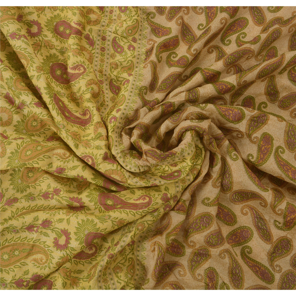 Sanskriti Vintage Cream Saree Blend Silk Woven Craft Sustainable Fabric Premium 5 Yd Sari