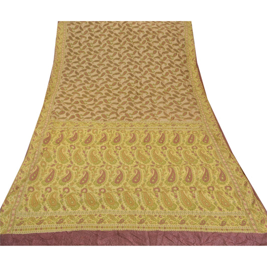 Sanskriti Vintage Cream Saree Blend Silk Woven Craft Sustainable Fabric Premium 5 Yd Sari