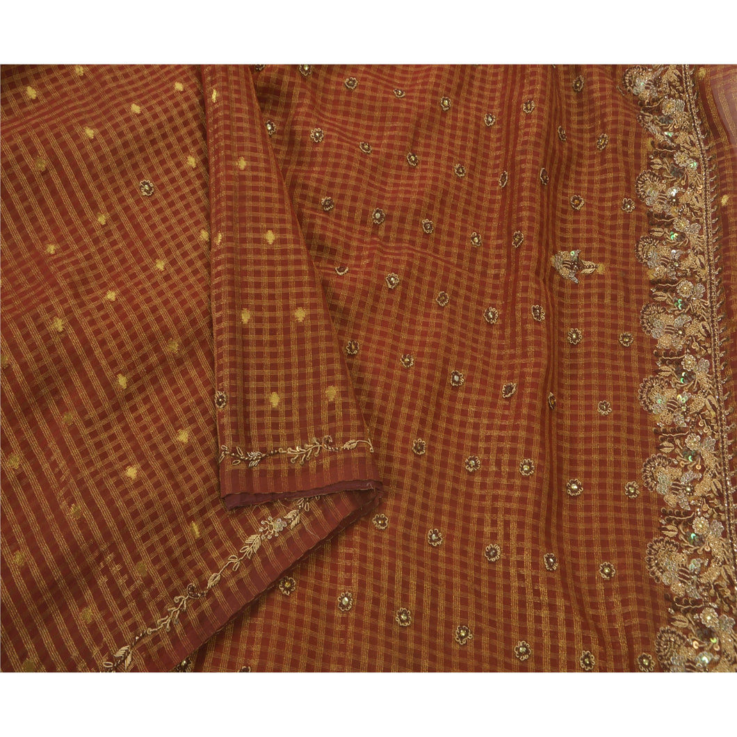 Sanskriti Vintage Red Saree Art Silk Craft Fabric Hand Beaded Premium Zari Sari