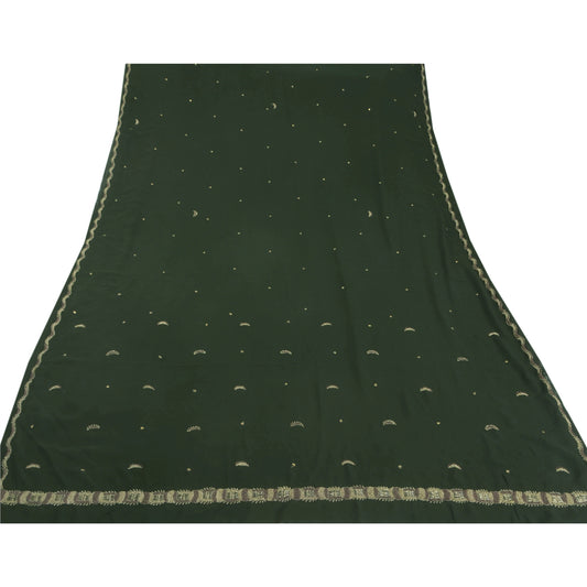 Sanskriti Vintage Green Saree Blend Georgette Sustainable Fabric Zari Hand Embroidered Sari