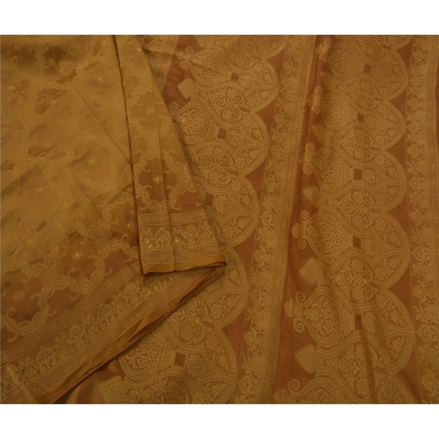 Санскритское винтажное коричневое сари из чистого шелка, тканое ремесло, 5 ярдов, экологически чистая ткань, премиум-класса сари