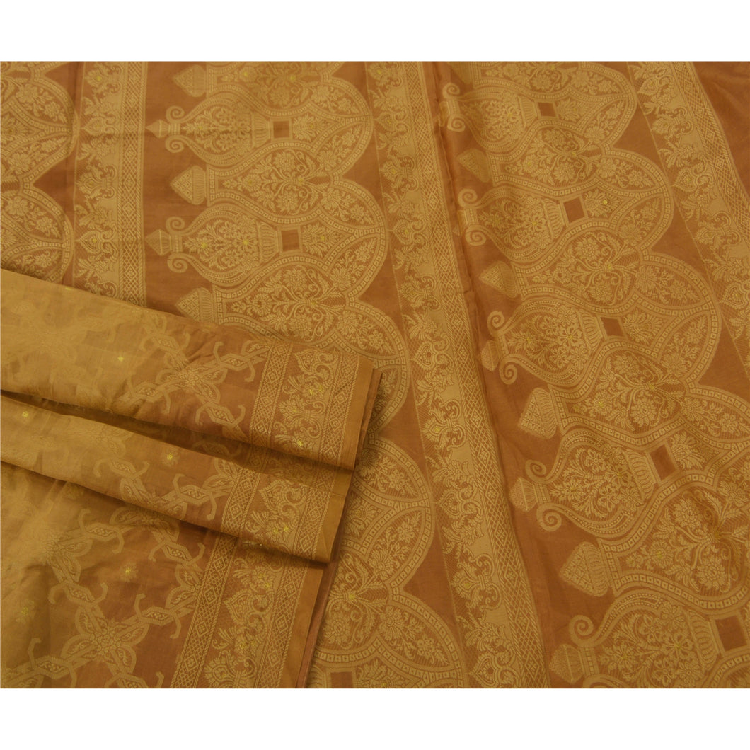 Brown Saree Pure Silk Woven Craft 5 Yd Fabric Premium Sari