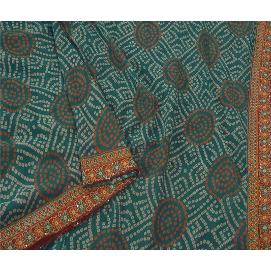 Sanskriti Vintage Purple Saree Georgette Craft Sustainable Fabric Hand Beaded Bandhani Sari