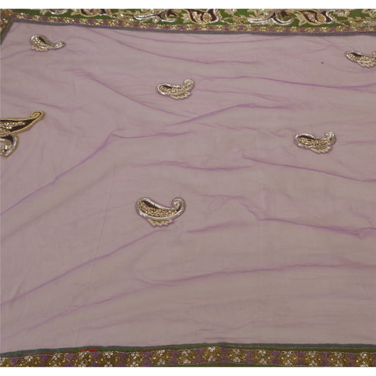 Санскритское винтажное фиолетовое сетчатое сари из бисера ручной работы, устойчивая ткань, этническое сари