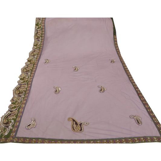 Санскритское винтажное фиолетовое сетчатое сари из бисера ручной работы, устойчивая ткань, этническое сари