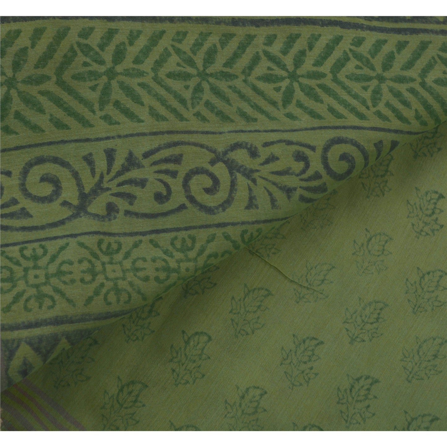 Sanskriti Vintage Green Saree Blend Silk Woven Craft Sustainable Fabric Block Print Sari