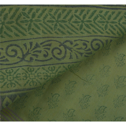 Sanskriti Vintage Green Saree Blend Silk Woven Craft Sustainable Fabric Block Print Sari