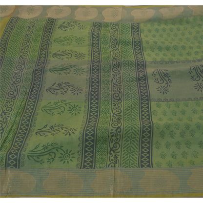 Sanskriti Vintage Green Saree Blend Silk Woven Craft Sustainable Fabric Block Print Sari