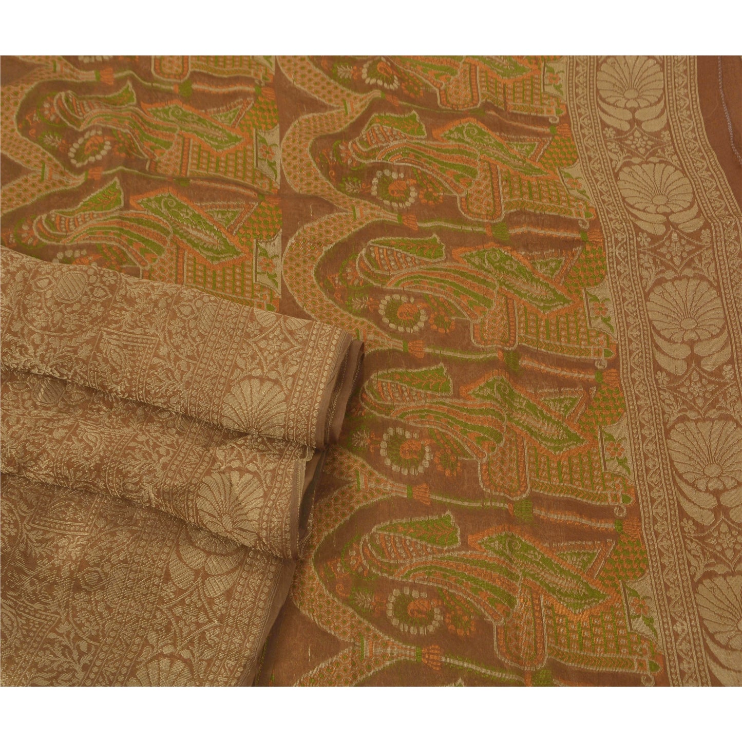 Sanskriti Vintage Brown Saree Blend Silk Woven Craft 5 Yd Sustainable Fabric Premium Sari