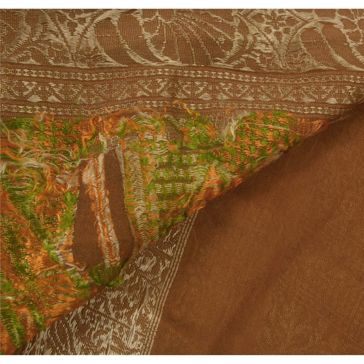 Sanskriti Vintage Brown Saree Blend Silk Woven Craft 5 Yd Sustainable Fabric Premium Sari