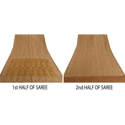 Sanskriti Vintage Brown Saree Blend Silk Woven Craft 5 Yd Sustainable Fabric Premium Sari