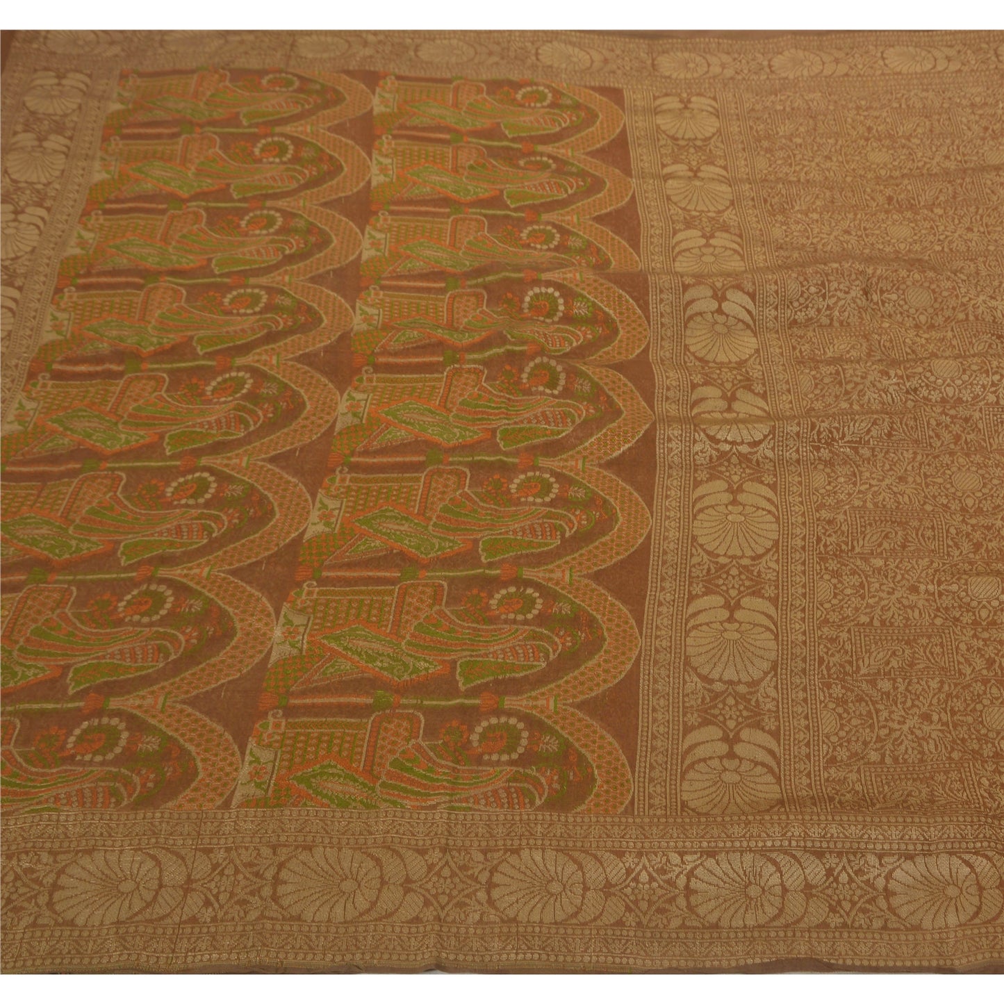 Sanskriti Vintage Brown Saree Blend Silk Woven Craft 5 Yd Sustainable Fabric Premium Sari