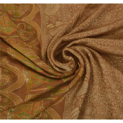 Sanskriti Vintage Brown Saree Blend Silk Woven Craft 5 Yd Sustainable Fabric Premium Sari