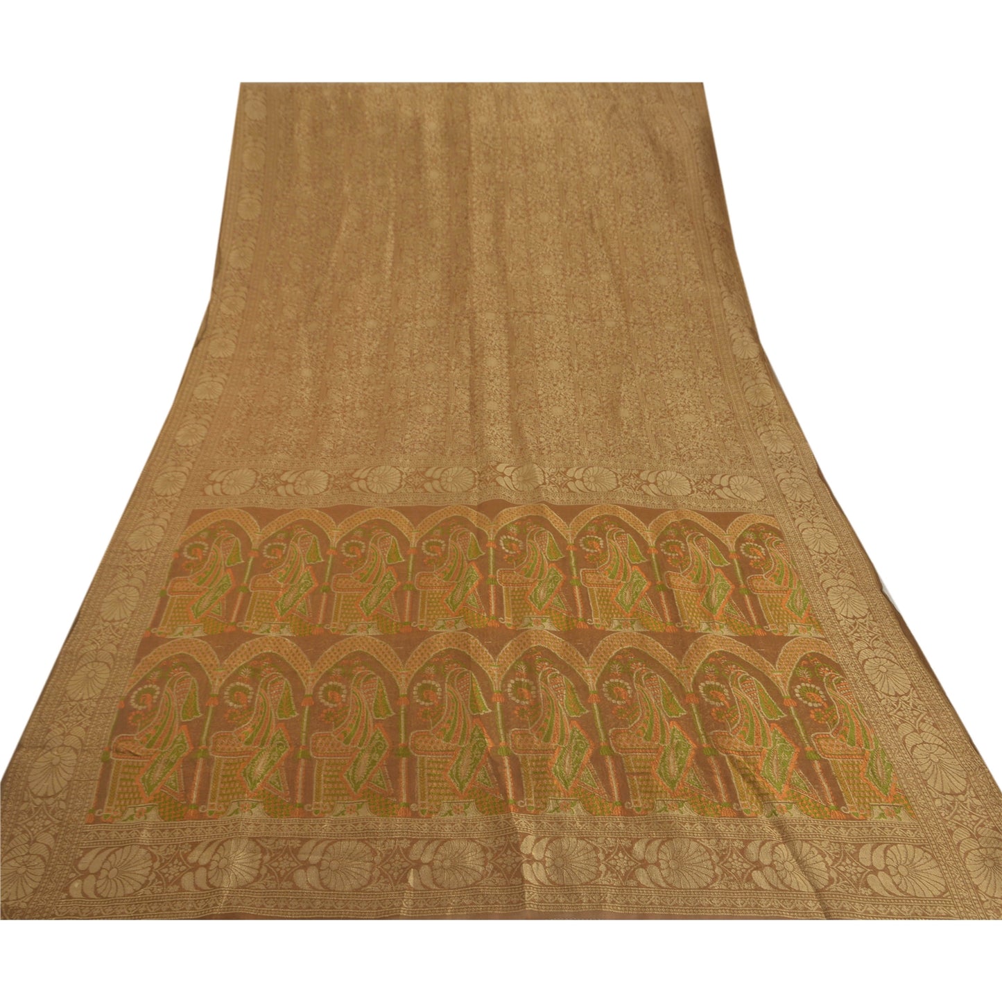 Sanskriti Vintage Brown Saree Blend Silk Woven Craft 5 Yd Sustainable Fabric Premium Sari