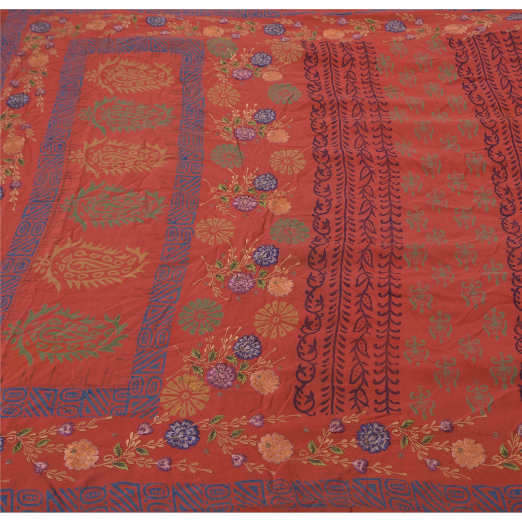 Sanskriti Vintage Pink Sarees Pure Crepe Silk Embroidered 5 YD Fabric Craft Sari