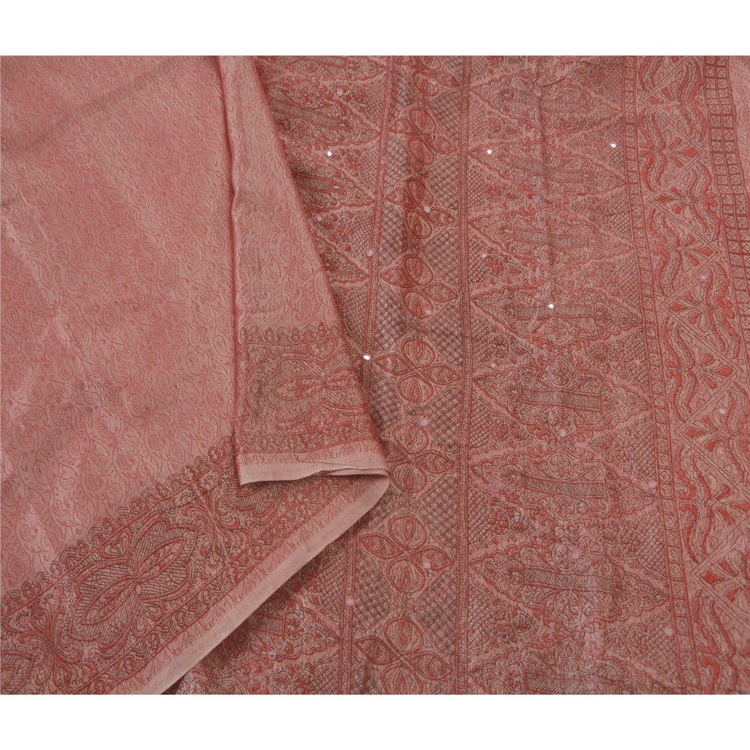 Sanskriti Vintage Pink Saree Art Silk Hand Beads Woven Craft Fabric Premium Sari