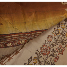 Load image into Gallery viewer, Cream Saree Pure Crepe Silk Hand Beaded 5 Yd Fabric Craft Sari

