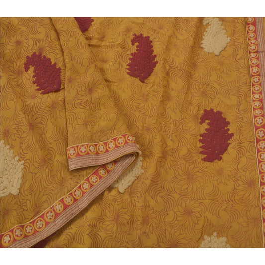 Sanskriti Vintage Mustard Sarees Blend Georgette Embroidered Craft Sustainable Fabric Sari